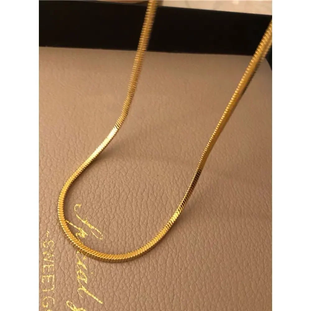 18K Thick Gold Plated Square Herringbone Chain Necklace